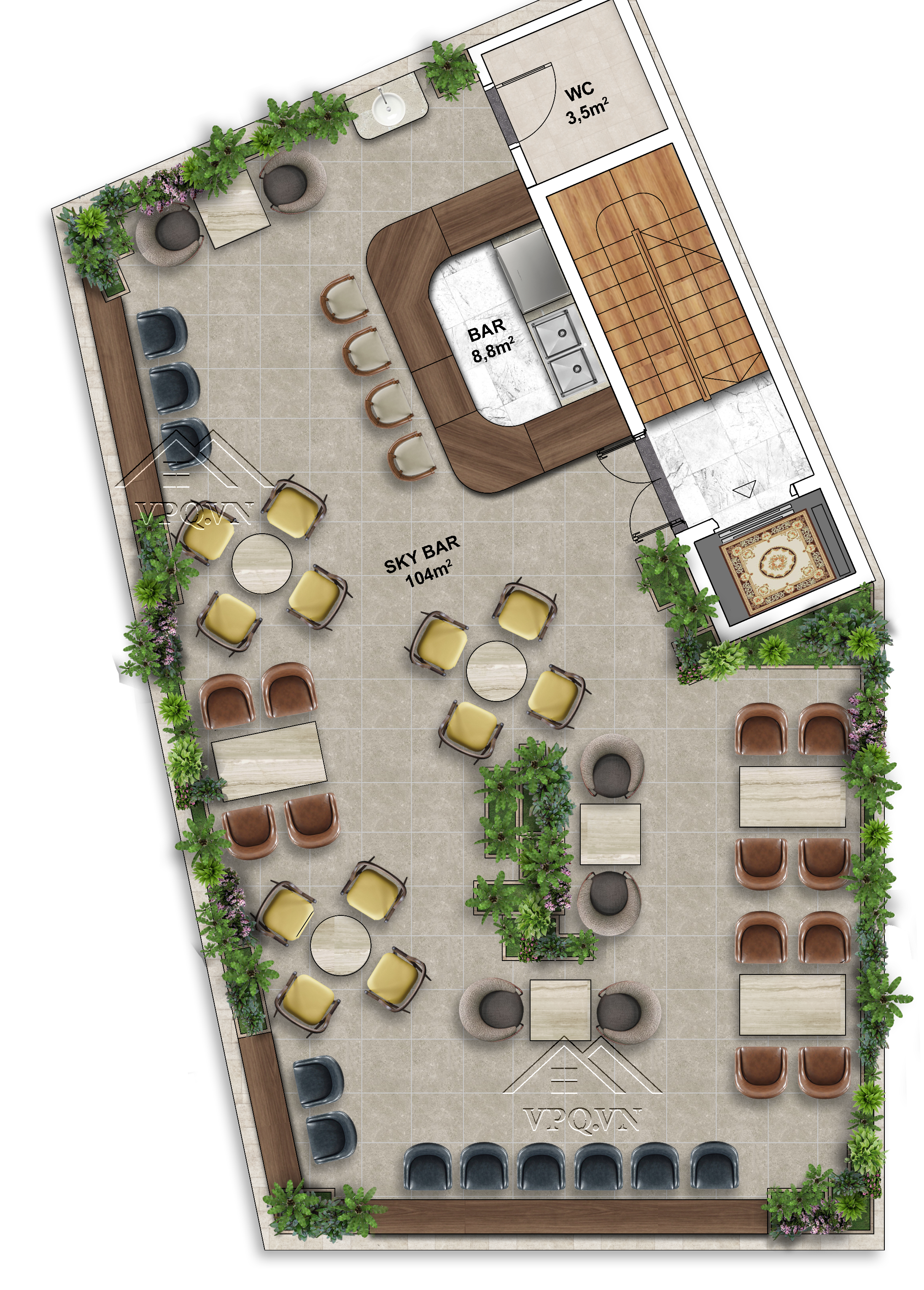 Thiết kế Shophouse The Center Ph&uacute; Quốc mặt tiền 14m - Tầng m&aacute;i